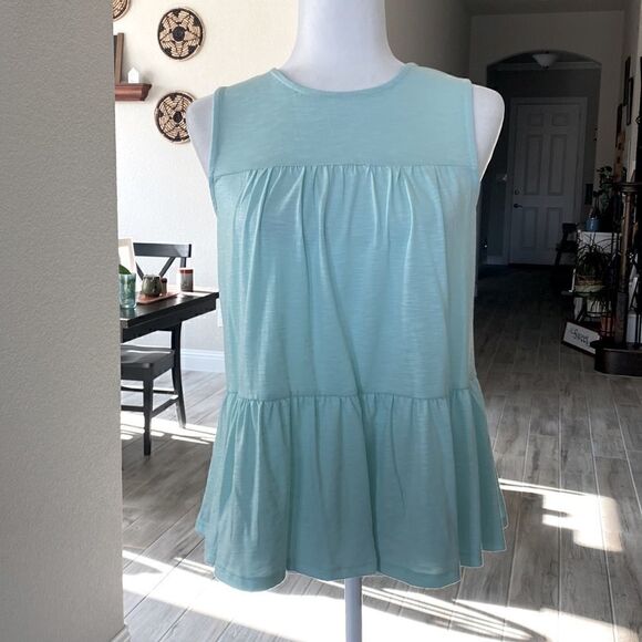 Belle Du Jour Tiered Tank Top Aqua NWT Crew Neck Sleeveless Boho Tier Spring S - Picture 9 of 11
